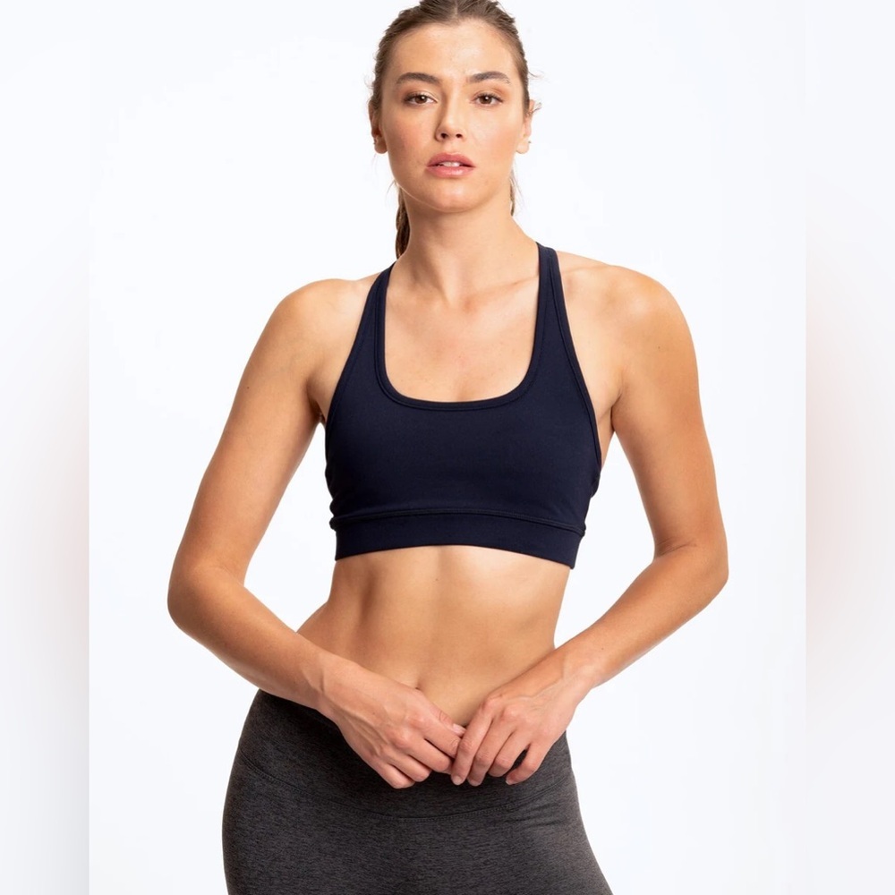 Threads 4 Thought Malana T-Back Medium Support Sports Bra in Raw Denim